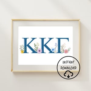 Kappa Kappa Gamma Print: Blue Floral Sorority Dorm Decor (Digital Download, Many Sizes Available)