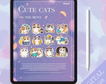 140 pcs, Kitten cats Digital Stickers, use for planner diary journal stickers, DIY, creative , Paperless, IPad, Notability, GoodNotes, png