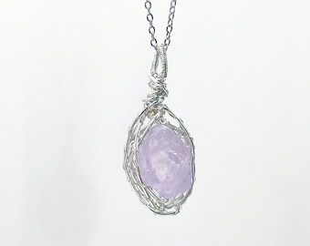 Amethyst Wire Wrapped Pendant - Raw Healing Crystal Necklace