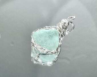 Prasiolite Green Quartz Wire-Wrapped Pendant: Raw Crystal Necklace