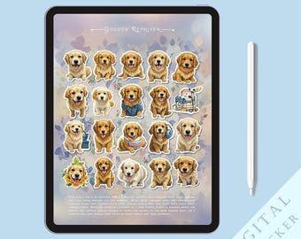 100 Golden Retriever Stickers, Planner, Journal, DIY (Digital Download)