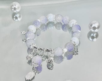 Lily of the Valley Glazed Glass Beaded Bracelet, Good Fortune Charm