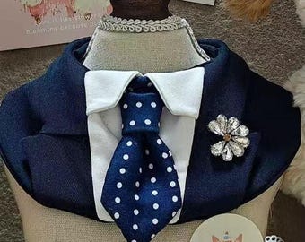 Pet Wedding Bandana | Dog Cat Tuxedo Bib with Bow Tie | Ring Bearer Outfit