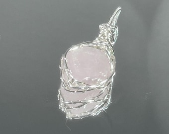 Raw Rose Quartz Wire-Wrapped Pendant – Healing Crystal Necklace