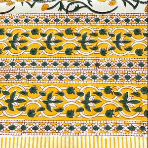 Handblock printed Indian Marigold tablecloth