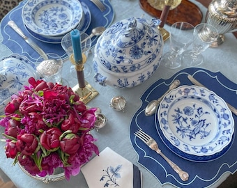 Ovaal gewachste marineblauw Tischsets mit hellblauer Borte (4er-Set)