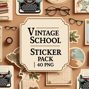Pack d'autocollants vintage old school | Téléchargement numérique PNG | Clipart Retour à l'école