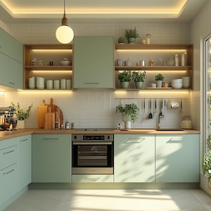 Diseño personalizado para cocina principal de estilo minimalista / Modelo 3D personalizado y renderizado de visualización realista