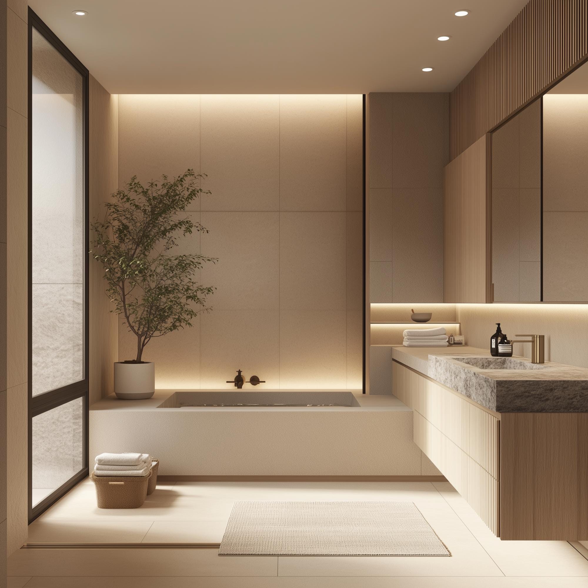 Walk-in Closet, Bedroom and Bathroom Interior Design Japandi Style ...