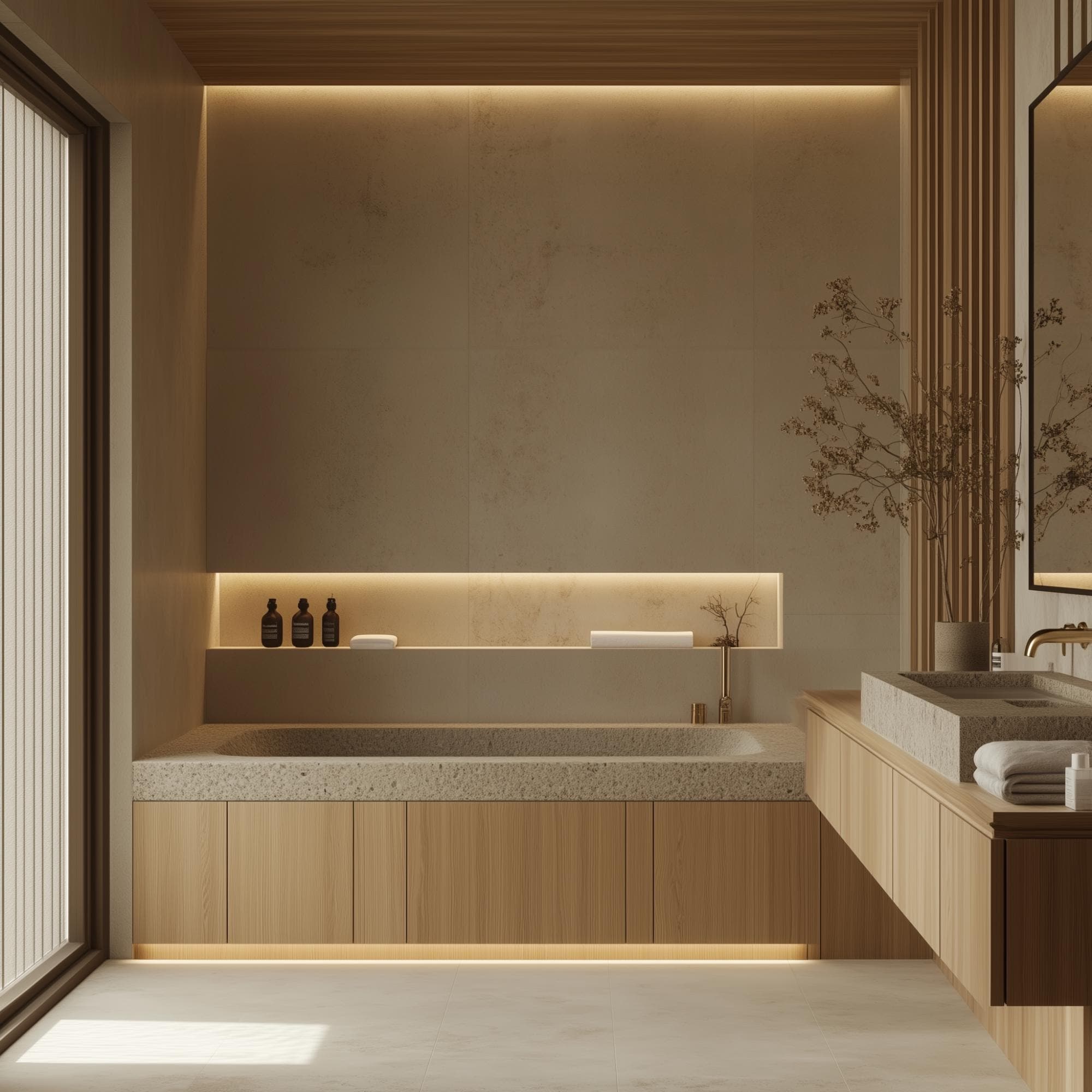 Walk-in Closet, Bedroom and Bathroom Interior Design Japandi Style ...