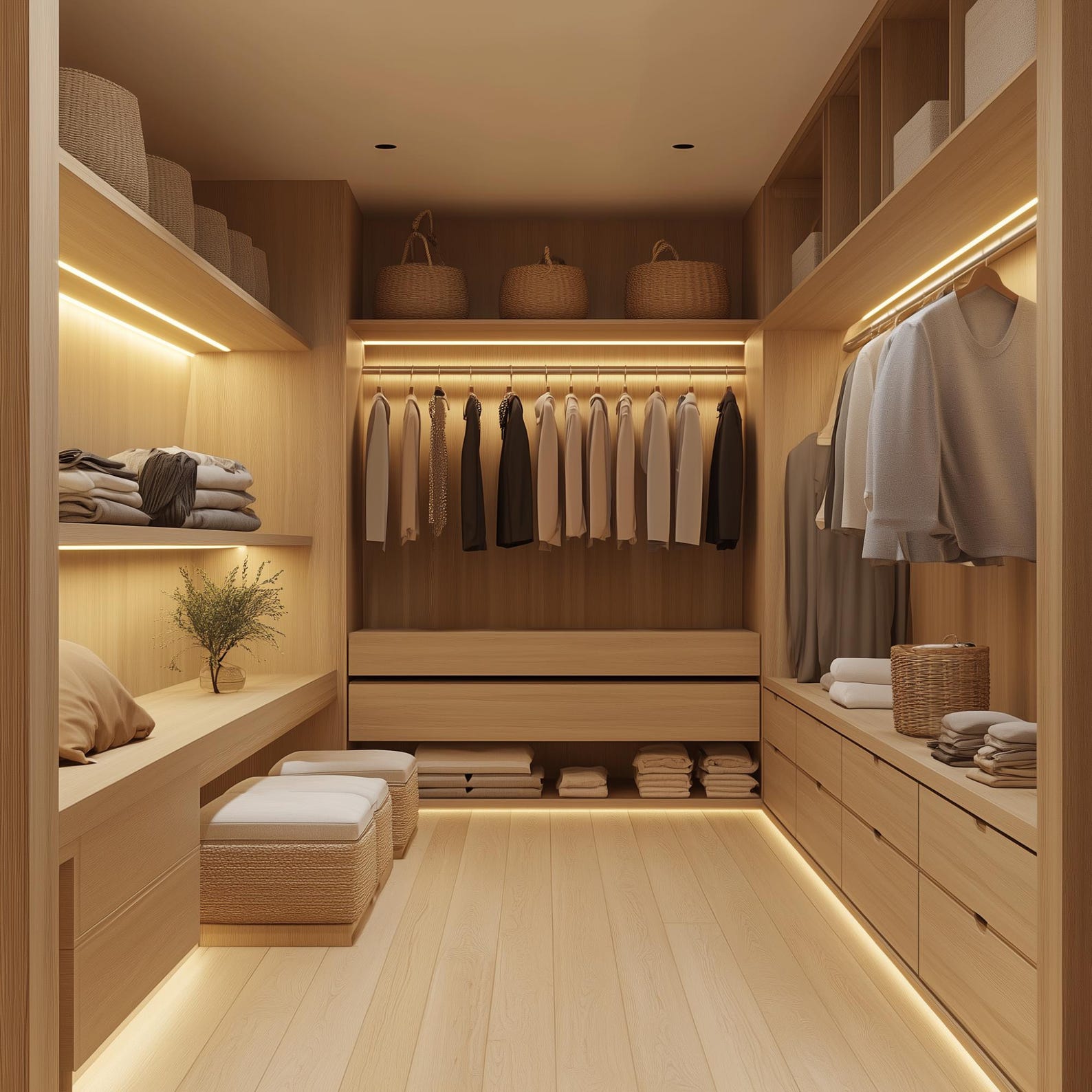 Walk-in Closet, Bedroom and Bathroom Interior Design Japandi Style ...