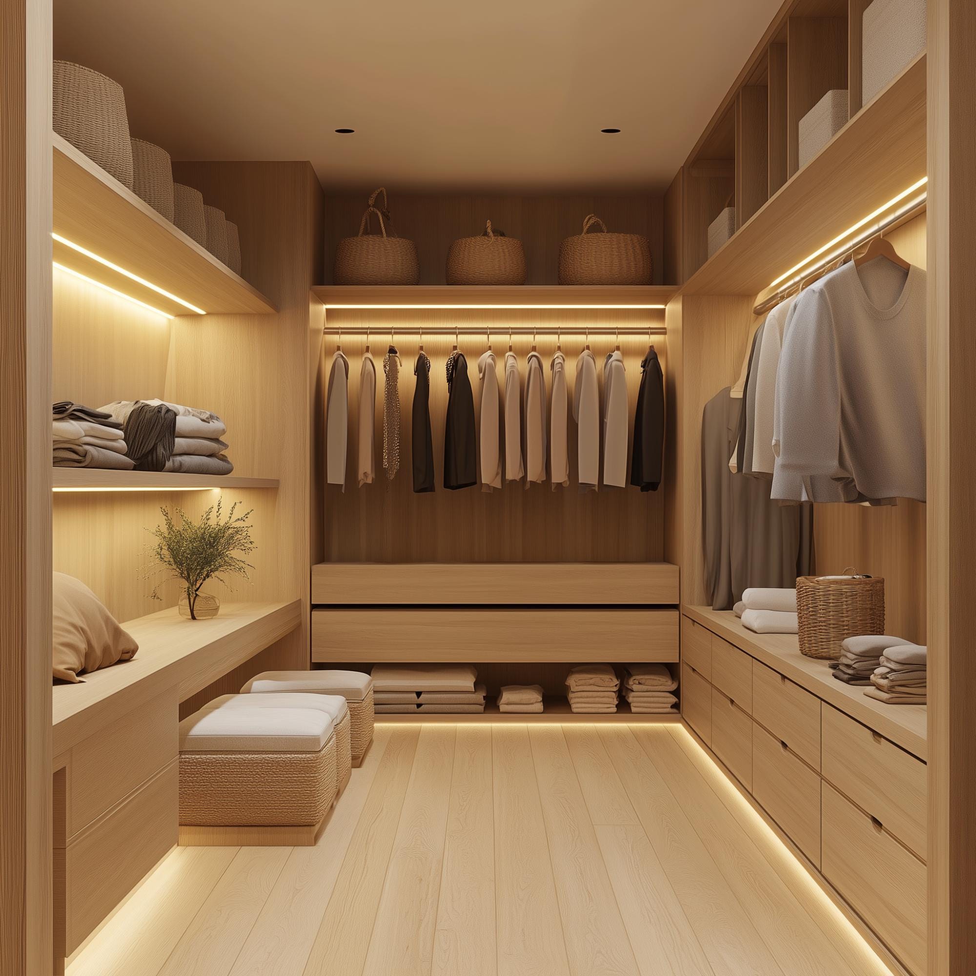 Walk-in Closet, Bedroom and Bathroom Interior Design Japandi Style ...
