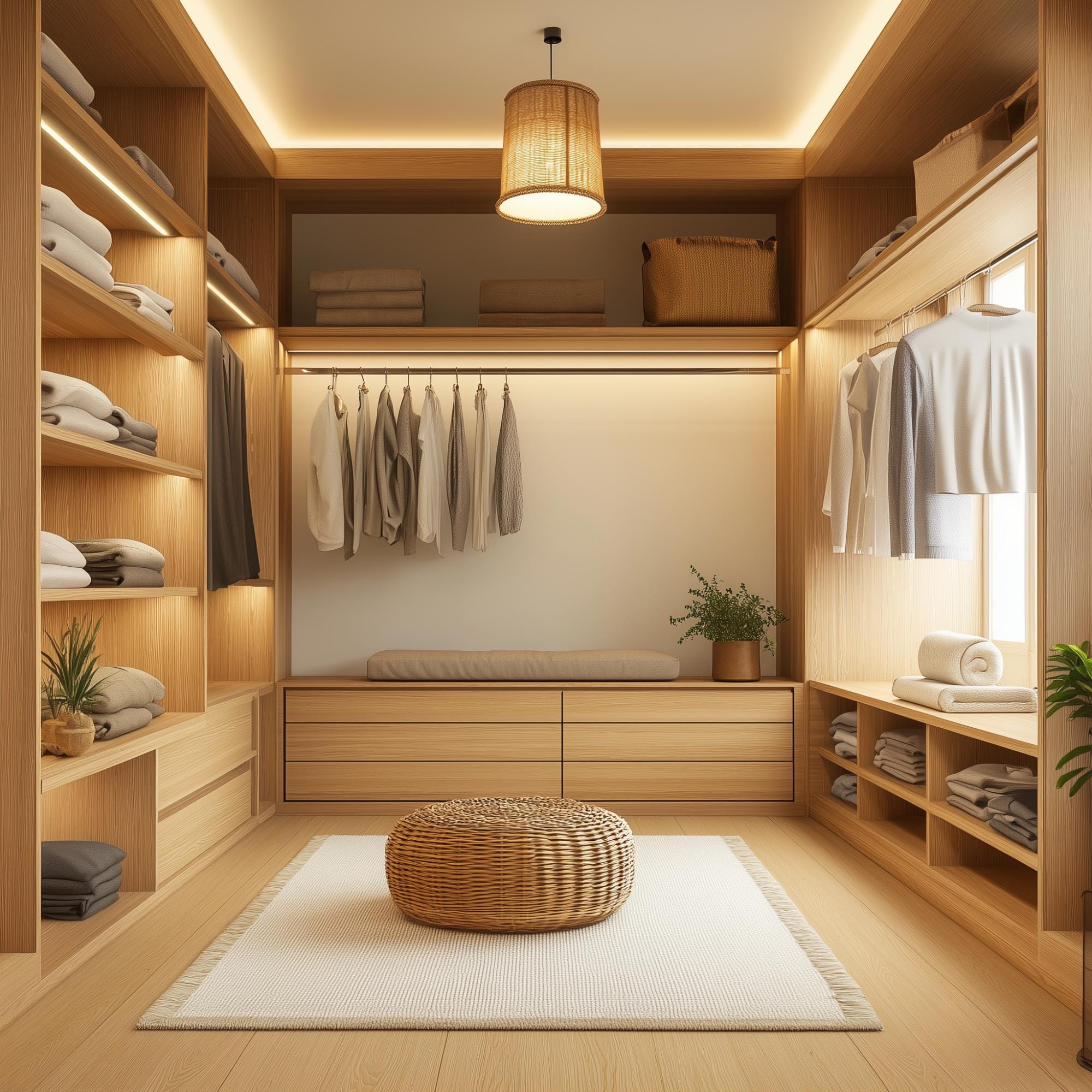 Walk-in Closet, Bedroom and Bathroom Interior Design Japandi Style ...