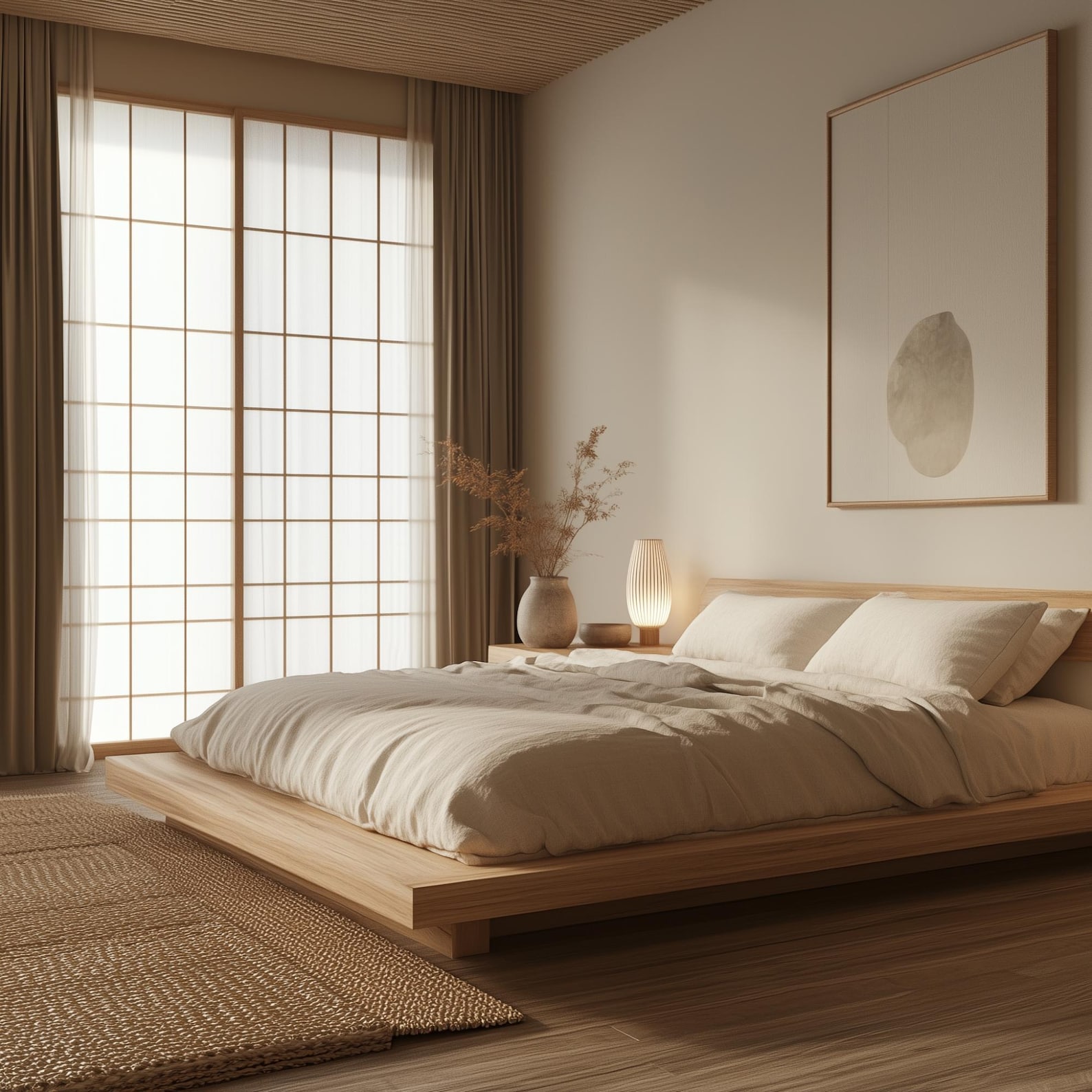 Walk-in Closet, Bedroom and Bathroom Interior Design Japandi Style ...
