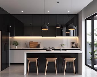 Modern minimalistisch hoofdkeukenontwerp | Aangepast 3D-interieurontwerp en realistische weergave | Professionele interieurvisualisatie