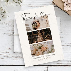 Cartão de agradecimento de casamento minimalista com foto | Cartão de agradecimento de casamento | Modelo Flat Lay | Cartões de agradecimento com foto | Download instantâneo
