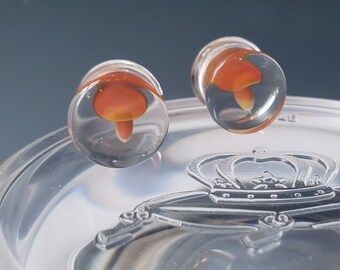 Pair Orange and Yellow Swirl Pyrex Glass Plugs 00g 00 gauge 10mm