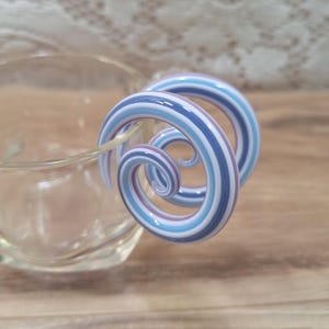 Glass gauges, size 0g, purple blue and white, 0 gauge spiral