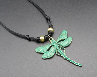 Dragonfly necklace, Women's necklace, Dragonfly lover, Gifts for Mom, Bronze and green dragonfly, Dragonfly accessories, Dragonfly jewelry