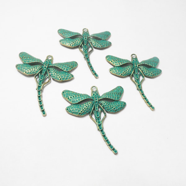 Dragonfly pendant, dragonfly charm, antique bronze, green patina, zinc alloy, lead free, cadmium free, nickel free, dragonfly jewelry