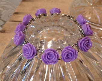 Link bracelet, Flower link bracelet, purple rose bracelet, purple jewelry, Mothers day gift, Sister gift, Bridesmaids gift, floral jewelry