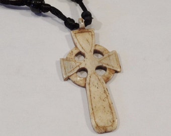 Cross necklace, Celtic cross, Celtic Bone necklace, Antiqued bone cross necklace