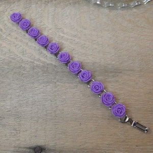 Link bracelet, Flower link bracelet, purple rose bracelet, purple jewelry, Mothers day gift, Sister gift, Bridesmaids gift, floral jewelry image 3