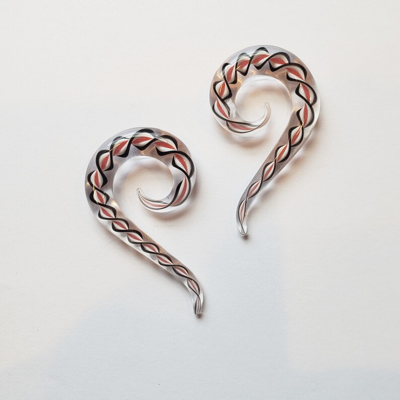 Glass gauges 0g red white black clear spiral 0 gauge glass