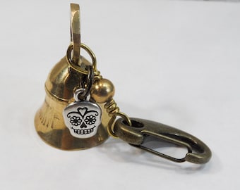 Guardian Biker Bell, skull charm, bell for motorcycles, Brass Bell, Biker gift, stocking stuffer, motorcycle bell, good luck bell