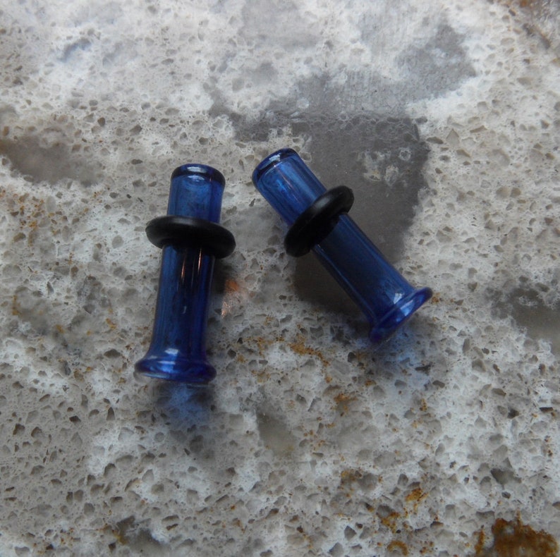 Glass plugs 6g blue transparent glass plug 6 gauge