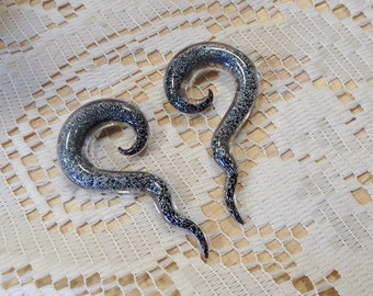 Glass gauges 00g dichroic silver spiral
