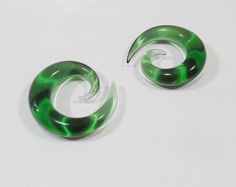 Glass Spiral 7/16g transparent green glass spiral 7/16 gauge spiral