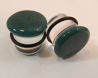 Glass plugs 5/8 inch Bluish green and clear glass plugs 5/8 gauge