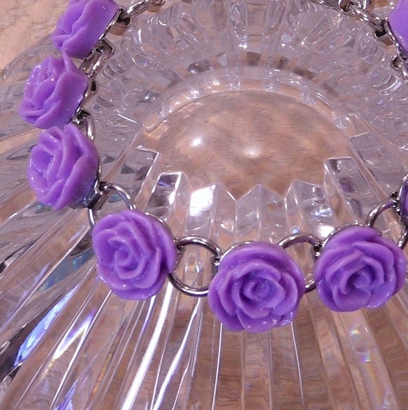 Link bracelet, Flower link bracelet, purple rose bracelet, purple jewelry, Mothers day gift, Sister gift, Bridesmaids gift, floral jewelry image 5