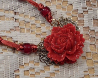 Rose Necklace, Red Rose necklace, red resin flower, stocking stuffer, rose jewelry, flower necklace, red jewelry, stocking stuffer