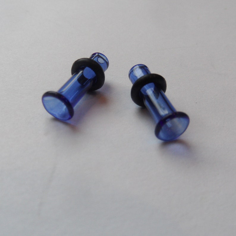Glass plugs 6g blue transparent glass plug 6 gauge