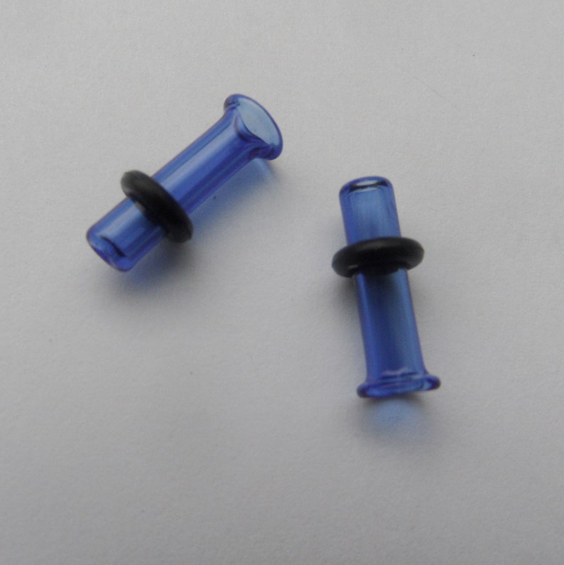 Glass plugs 6g blue transparent glass plug 6 gauge