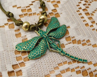 Dragonfly necklace, Women's necklace, Dragonfly lover, Gifts for Mom, Bronze and green dragonfly, Dragonfly accessories, Dragonfly jewelry