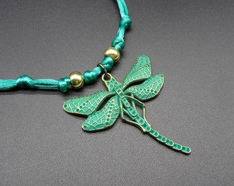 Dragonfly necklace, Women's necklace, Dragonfly lover, Gifts for Mom, Bronze and green dragonfly, Dragonfly accessories, Dragonfly jewelry