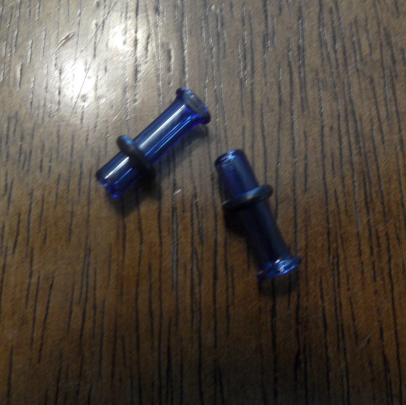 Glass plugs 6g blue transparent glass plug 6 gauge