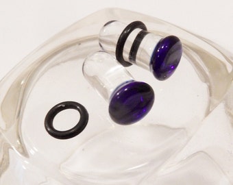 Glass Plugs 2g cobalt blue and clear glass plug 2 Gauge plug