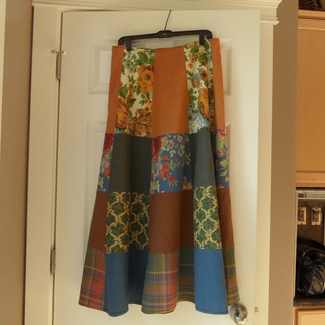 Patchwork skirt 32 waist womens long / hippie tier boho / blue | Etsy