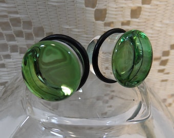 Glass plugs 5/8 inch transparent green and clear glass plugs 5/8 gauge