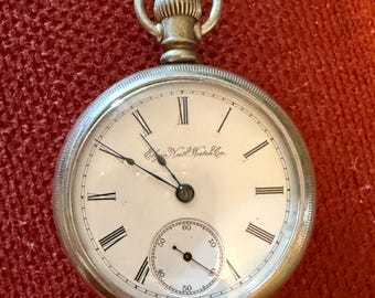Relógio de bolso antigo Elgin Grade M de 1894 - Movimento de 15 rubis - Caixa em prata ore