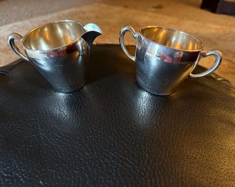 Conjunto vintage de cremeira e açucareiro aberto em prata de lei | Estilo moderno de meados do século XX