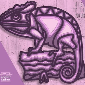 Camaleón SVG, corte de papel en capas, recortes láser 3D, proyectos Glowforge, descarga digital instantánea, archivos de fresadora CNC, dxf, cdr, eps, dwg, ai