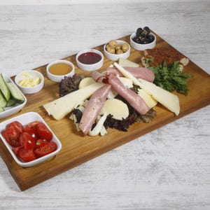 Personalized 7 parts Iroko Wood Pizza Serving Board with Handle & Grooves -Customizable, Elegant,Perfect for Stylish breakfast Presentation