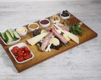 Personalized 7 parts Iroko Wood Pizza Serving Board with Handle & Grooves -Customizable, Elegant,Perfect for Stylish breakfast Presentation