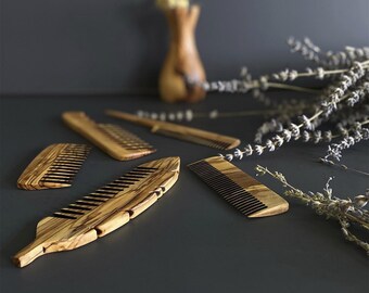 5-Piece Olive Wood Hair Comb Set – Elegant, Family-Sized Combs for Gentle Grooming and Stylish Hair Care