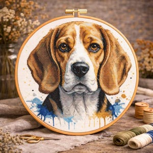Beagle Dog Cross Stitch Pattern: Watercolor Animal Embroidery (PDF)